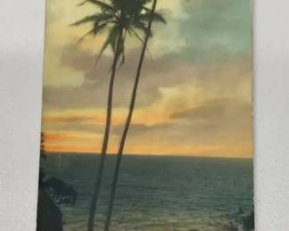 EHE340 - Very RARE Ray Jerome Baker Hand Colored Photograph 3 of 3 Ocean Scene w/Palm Tree