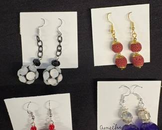 EHE170 Myrna Lee Chang Amethyst, Peach Seed, Lucite, Crystal Earrings