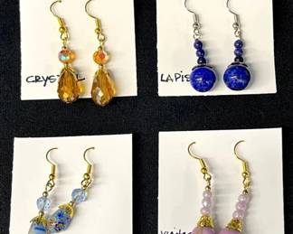 EHE129 - Myrna Lee Chang Crystal, Agate, & Lapis Beaded Earrings 