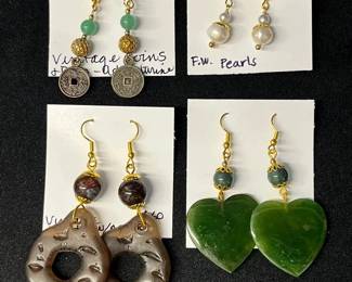 EHE156 - Myrna Lee Chang Jade, Fresh Water Pearl, Adventurine, & Lucite Earrings