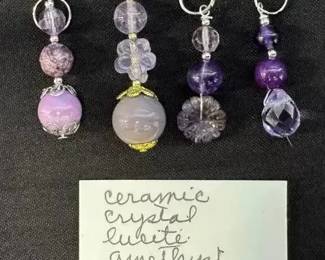 EHE102 - Myrna Lee Chang Ceramic Crystal Lucite Amethyst Pendants 