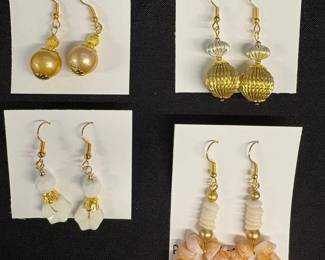 EHE152 Myrna Lee Chang White Onyx, FW Pearl, Vintage Bead, And Puka Shell Earrings 