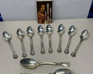 EHE317 - Large Lot of Vintage Sterling Silver Spoons and Vintage Gorham Sterling Brochure