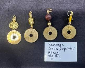 EHE127 - Myrna Lee Chang Vintage Coins (Replica) Glaze Agate Pendants 