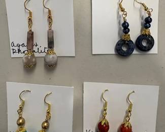 EHE230 Myrna Lee Chang Crystal, Sea Bamboo Coral, Agate And Rhodalite, And Agate Earrings