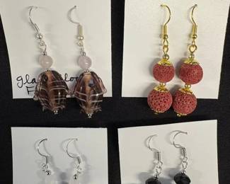 EHE169 Myrna Lee Chang Crystal, Peach Seed, Lucite, Glass Blown Fish Earrings 