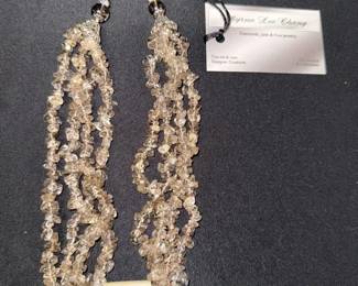 EHE137 Myrna Lee Chang 4-Strand Grey Mineral Necklace with Bone