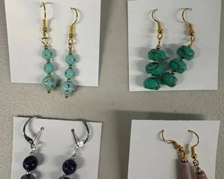 EHE249 Myrna Lee Chang Turquoise, Lucite, Amethyst, Agate Earrings