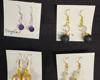 EHE161 Myrna Lee Chang Crystal Onyx, FW Pearl, White onyx, Crystal Earrings 