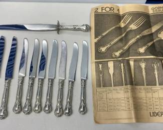 EHE314 - Vintage Sterling Silver Steak, Butter & Carving Knives and Vintage Liberty House Ad Insert