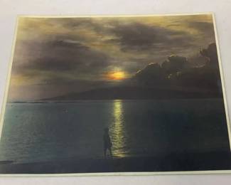 EHE341 - Very RARE Ray Jerome Baker Hand Colored Photograph 2 of 3 Full Moon Beach Scene