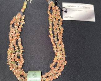 EHE133 Myrna Lee Chang 4-Strand Unakite Necklace with Jade