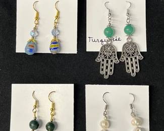 EHE165 - Myrna Lee Chang Lavender Jade, Keshi Pearl, Prayer Hands & Handmade Glass Earrings