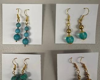 EHE237 Myrna Lee Chang Crystal, Turquoise, Lucite, Wood Earrings