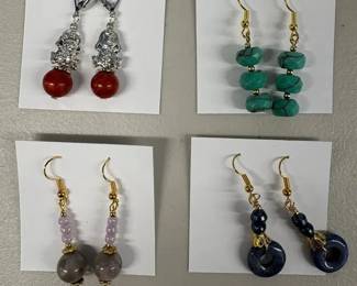 EHE229 Myrna Lee Chang Turquoise Sea Bamboo Coral And Two Agate Earrings