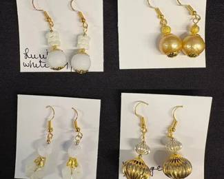 EHE138 Myrna Lee Chang Two White Onyx, FW Pearl & Vintage Bead Earrings 