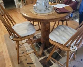 Pub height oak pedestal table and chairs 
