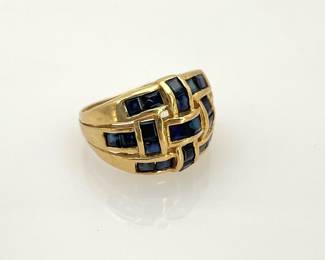 Gold & Dark Blue Topaz Ring