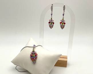 Multi Color Tourmaline Pendant & Earrings