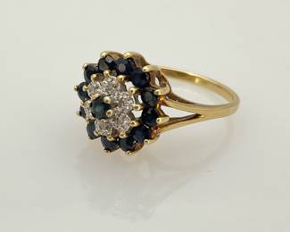 Dark Blue Topaz & Diamond Gold Ring