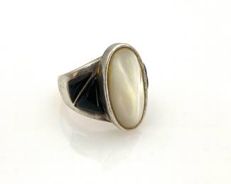 Black Onyx & Opalite Silver Ring