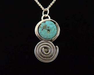 .925 Sterling Silver Primitive Raw Turquoise Pendant Necklace
