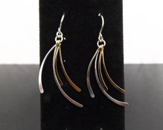 .925 Sterling Silver As New Duo Toned Styled Dangle Hook Earrings
