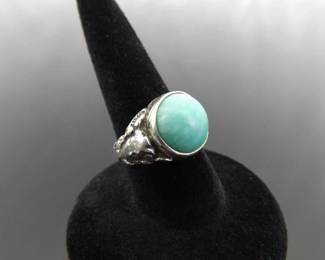 .925 Sterling Silver Green Larimar Cabochon Ring Size 4
