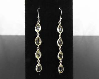 .925 Sterling Silver Peridot Crystal Dangle Hook Earrings
