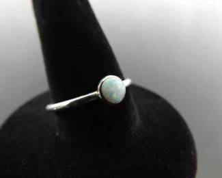 .925 Sterling Silver Opal Cabochon Ring Size 6.5
