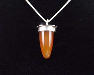 .925 Sterling Silver Carnelian Tooth Pendant Necklace
