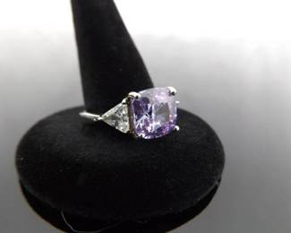.925 Sterling Silver Amethyst Crystal Ring Size 8
