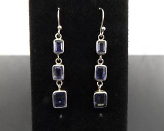 .925 Sterling Silver Tanzanite Dangle Hook Earrings
