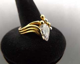 .925 Sterling Silver Marquise Cut Zirconia Vermeil Ring Size 8.75
