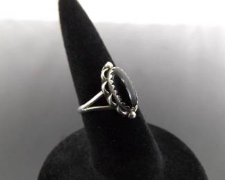 .925 Sterling Silver Black Onyx Cabochon Ring Size 3
