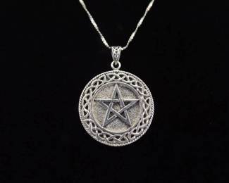 .925 Sterling Silver Celtic Knot Star Pendant Necklace
