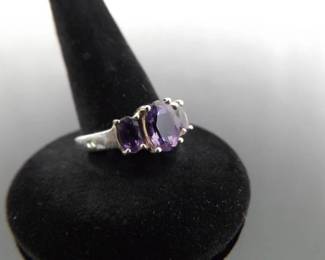 .925 Sterling Silver Amethyst Crystal Ring Size 7
