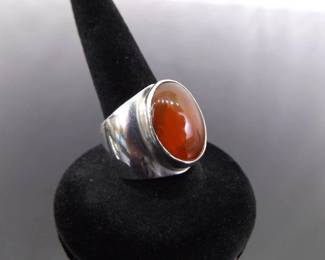 .925 Sterling Silver Red Amber Ring Size 6.5
