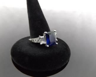 .925 Sterling Silver Sapphire Crystal Ring Size 8

