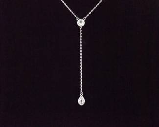 .925 Sterling Silver Faceted Zirconia Drop Dangle Pendant Necklace
