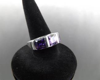 .925 Sterling Silver Amethyst Crystal Ring Size 6.25
