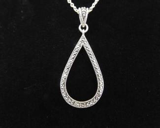 .925 Sterling Silver Art Nouveau Hoop Pendant Necklace
