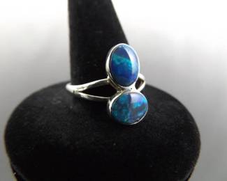 .925 Sterling Silver Opal Ring Size 7.75
