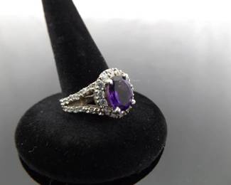 .925 Sterling Silver Amethyst Crystal Ring Size 7
