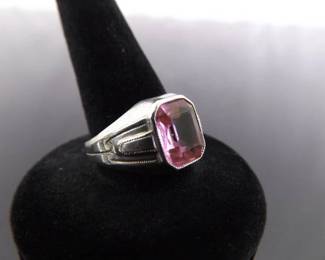 .925 Sterling Silver Pink Sapphire Ring Size 7.5

