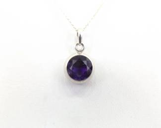 .925 Sterling Silver Faceted Amethyst Crystal Pendant Necklace
