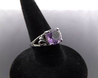 .925 Sterling Silver Amethyst Crystal Ring Size 5
