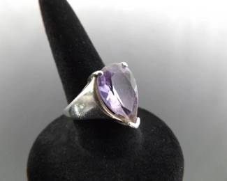 .925 Sterling Silver Amethyst Crystal Ring Size 4.5
