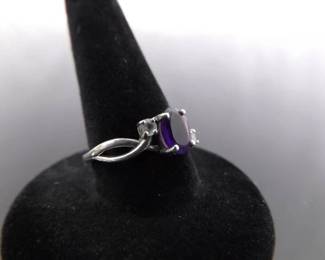 .925 Sterling Silver Amethyst Crystal Ring Size 6
