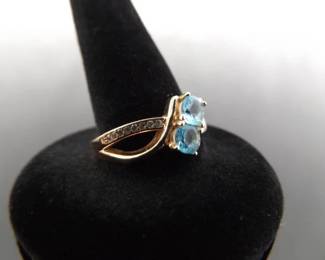 .925 Sterling Silver Topaz Crystal Rose Gold Vermeil Ring Size 7.75
